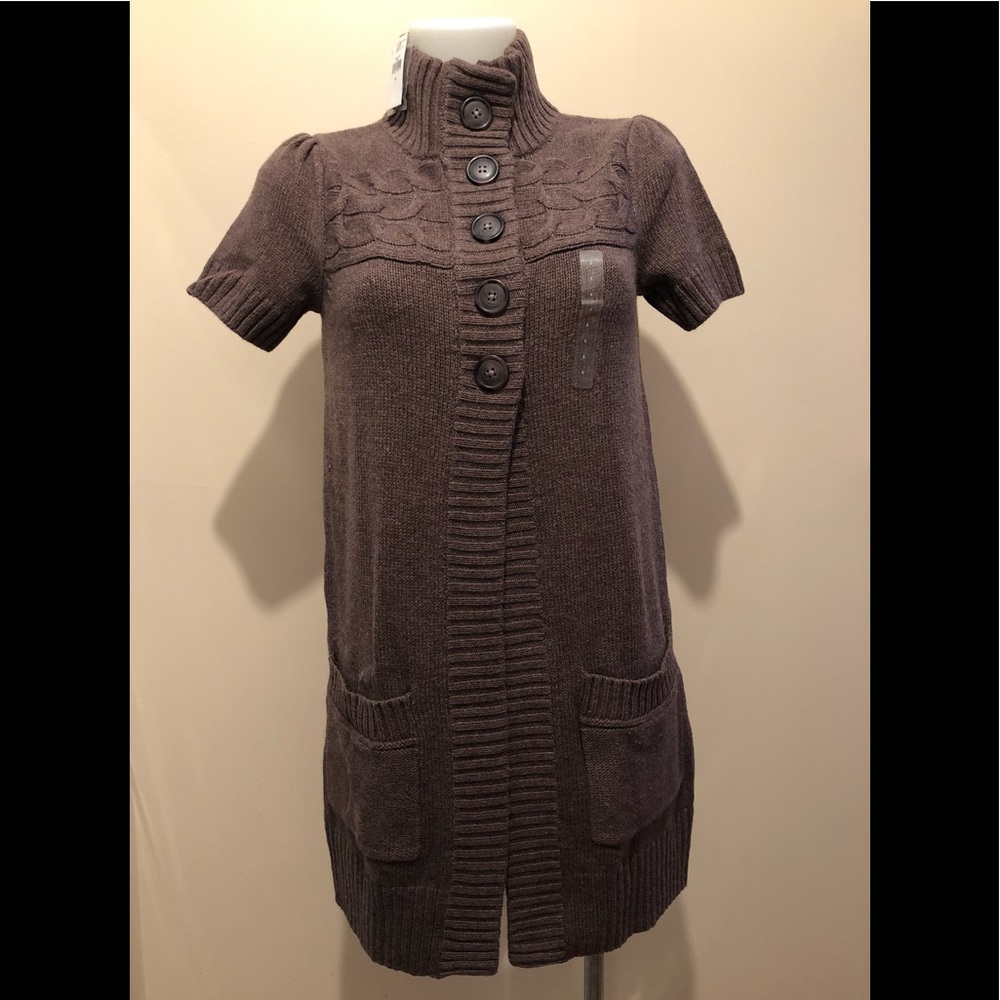 GAP LONG CARDIGAN SWEATER SHORT-SLEEVES BROWN Sz S